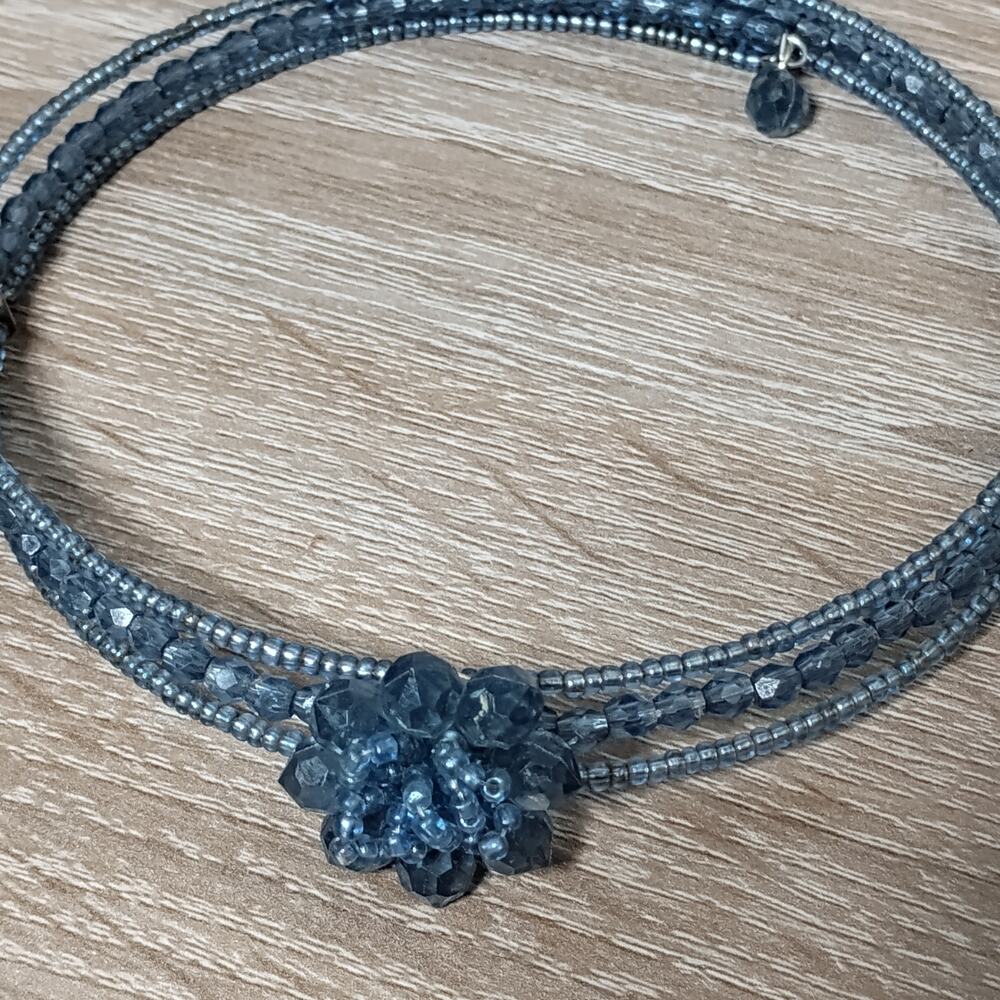 Blue Beaded Wired Chocker 14" Long - Picture 3 of 5